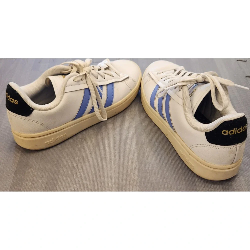 Adidas‎ Grand Court White Blue Stripes Low Top Sneakers GW9213 Womens 6.5